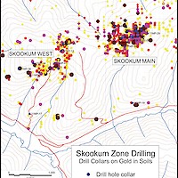 Skookum Zone drill collars on gold in soils